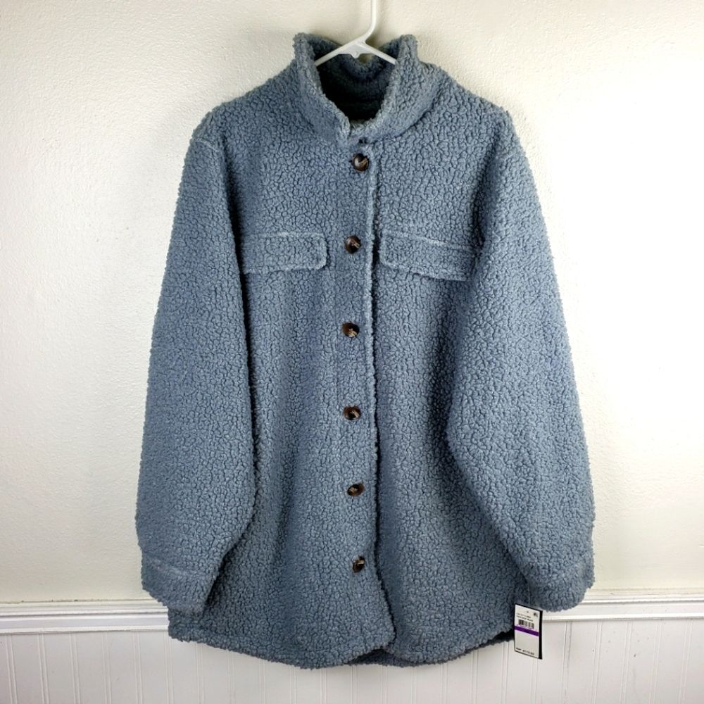 Women's Coffee Shop New York NWT Vintage Blue Fleece Button Up Jacket SZ XXL/2XL